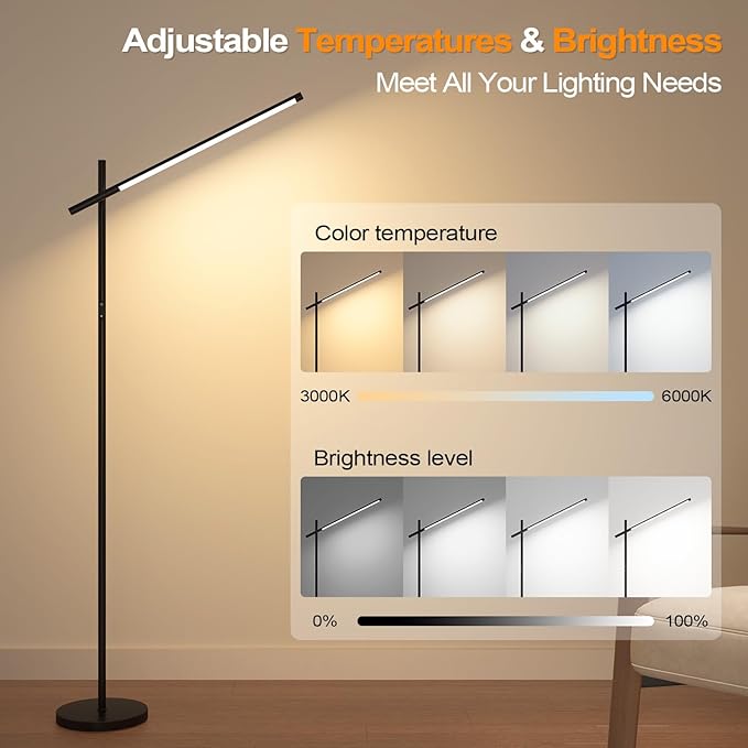 LED Corner Floor Lamp, 360°Rotating Head, Super Bright 1800LM Dimmable - Image 4