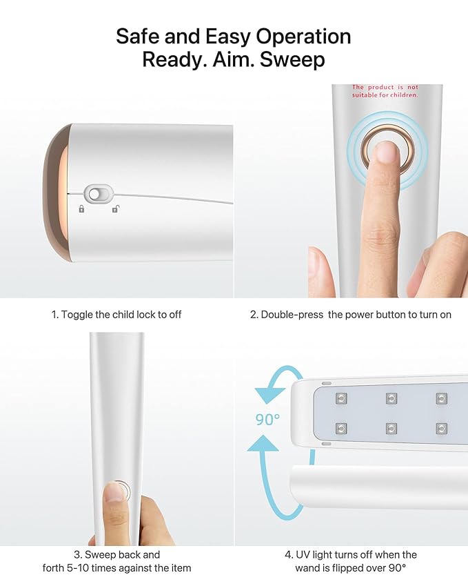 UV Light Sanitizer Wand, Portable UVC Light Disinfector Lamp Chargable Foldable - Image 3