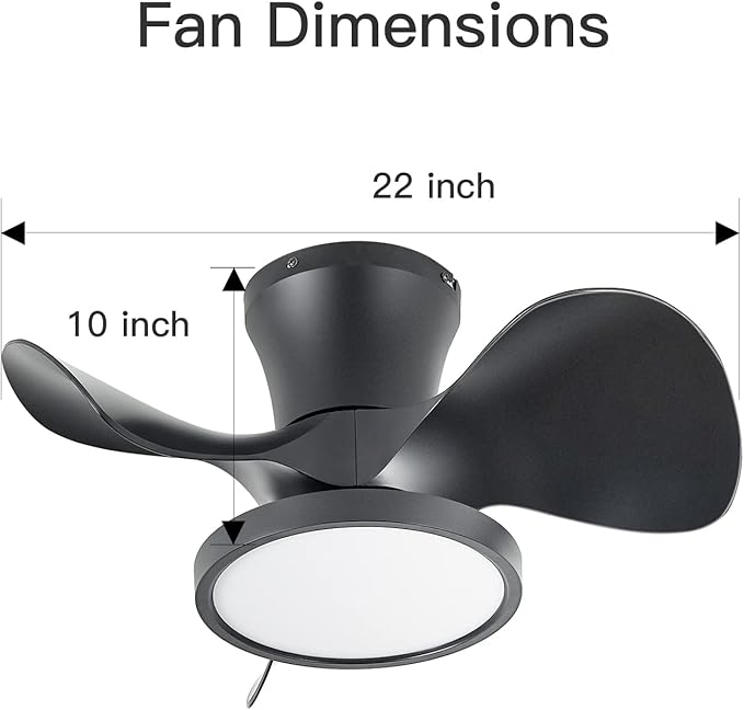 ocioc Quiet Ceiling Fan with LED Light 22 inch Large Air Volume Remote Control - Image 2