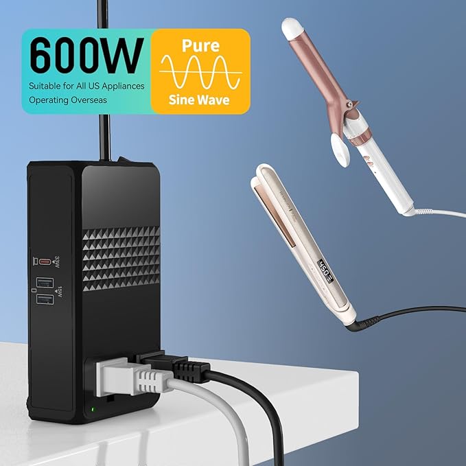 220V to 110V Voltage Converter, 600W AC Sockets Power Any American Appliances - Image 3
