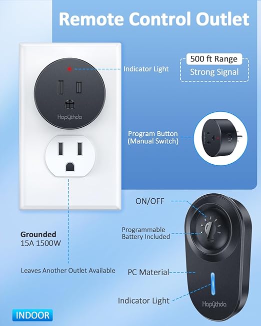 HAPYTHDA Remote Control Outlet, 500 Feet RF Range Remote Light Switches Kit - Image 7