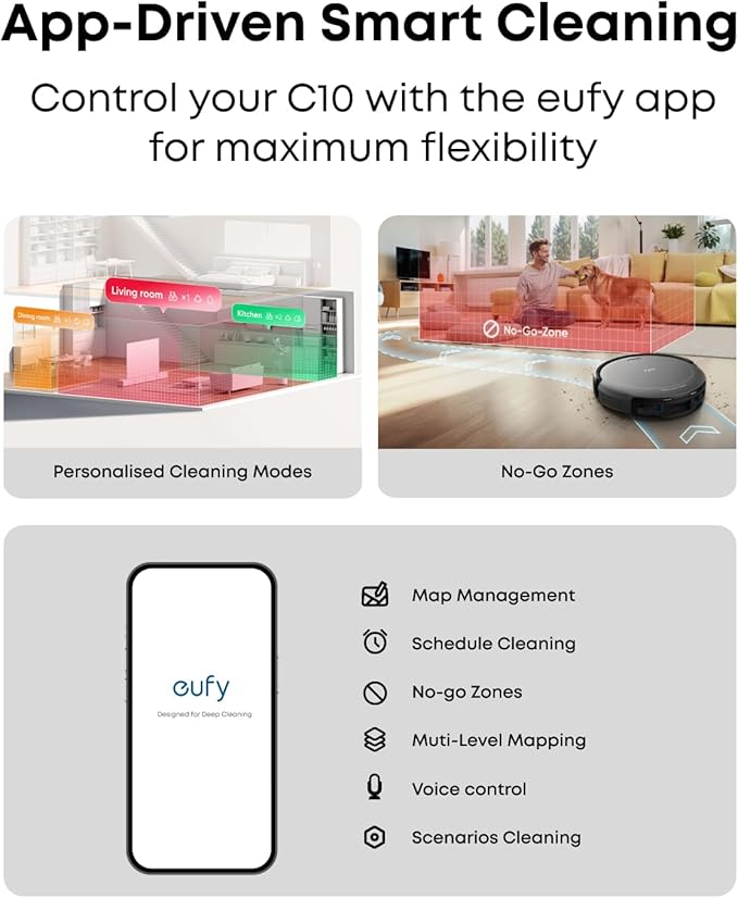 eufy C10 Robot Vacuum Self Emptying, 8 Weeks Hands Free, Advanced Smart Mapping - Image 7