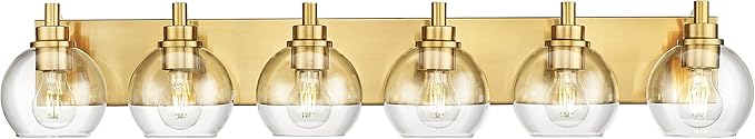 METWET Bathroom Light Fixtures, 6 Light Brushed Gold Vanity Light, 38 Inch by Metwet