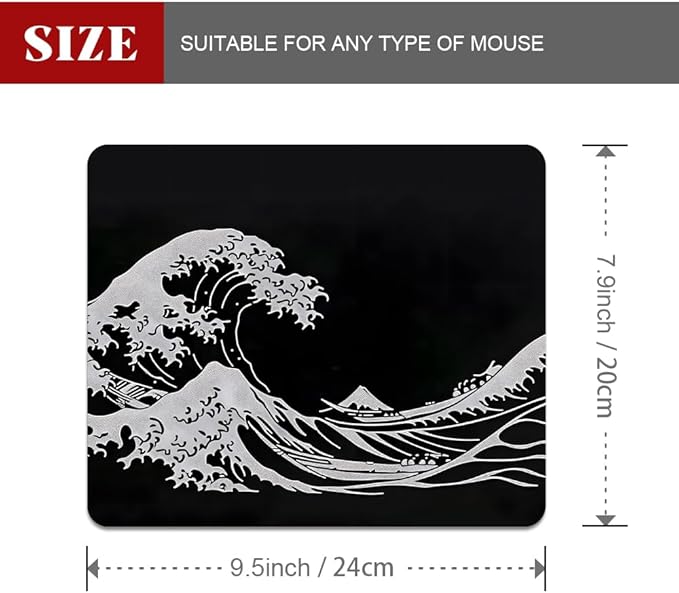 Black Wave of Kanagawa Square Mouse pad, Waterproof, Anti Slip Rubber Base - Image 2