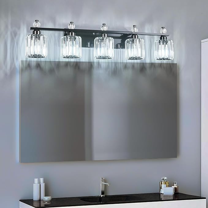 FDPBY Bathroom Vanity Lights 5-Light Plating Black Modern Crystal Vanity Light - Image 6