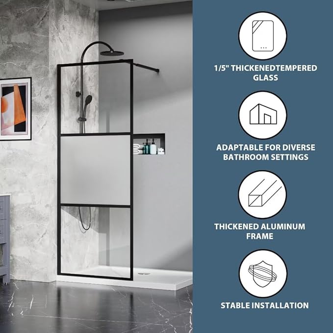 Goodyo Shower Door 34“ X 72” Fixed Frost Tempered Glass Shower Screen Panel - Image 3