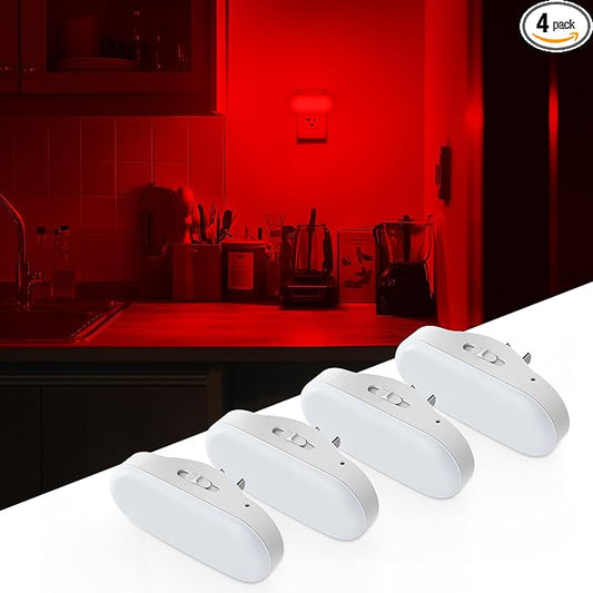 DORESshop Red Night Lights Plug into Wall, 4 Pack Dimmable Night Light by DORESshop