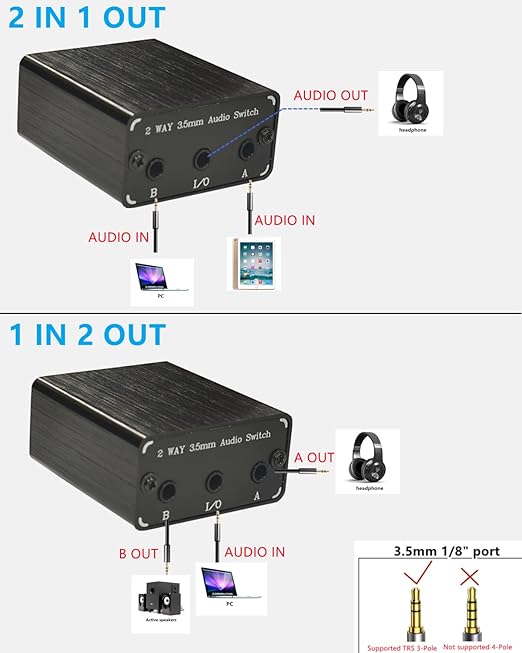 SPRODIO 2 Port 3.5mm Stereo Audio Switch Box AUX Headphone Speaker Manual - Image 5