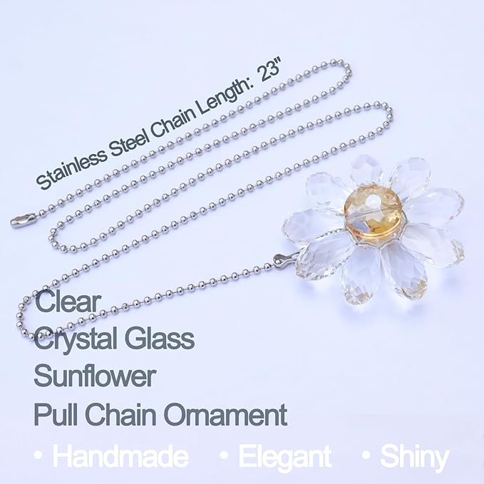 LEFERS Ceiling Fan Pull Chain, 2 Pieces 1.8" Crystal Glass Flower Pendants - Image 2