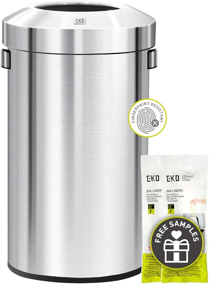 EKO 16-Gallon Round Stainless Steel Open Top Trash Can, Large Commercial Waste by EKO