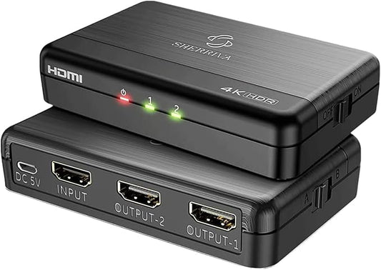 SHERRIVA 4K HDMI Splitter 1 in 2 Out – 4K@60Hz, 1080p@240Hz, HDMI 2.0, by SHERRIVA