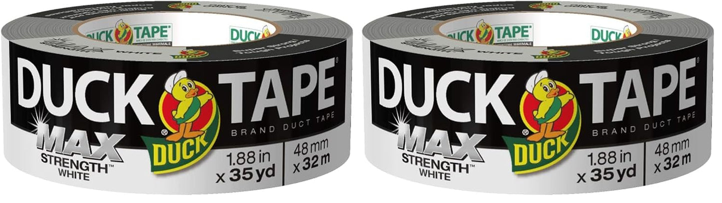 Duck Brand Max Strength Duct Tape - 1 Roll - Heavy Duty Hold - 1.88 Inch x 35 Yards - White (240866) (Pack of 2)
