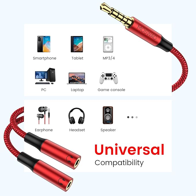MOSWAG Headphone Mic Splitters Adapter Audio Headphone Connector Mutual - Image 4