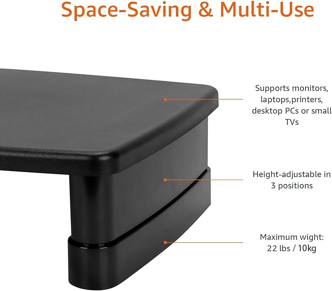 Amazon Basics Height Adjustable Rectangular Computer Monitor Riser Desk Stand - Image 3