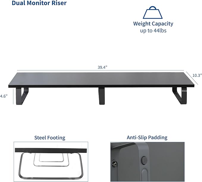 VIVO 39 inch Extra Long Monitor Stand, Wood & Steel Desktop Riser, Dual Screen - Image 3
