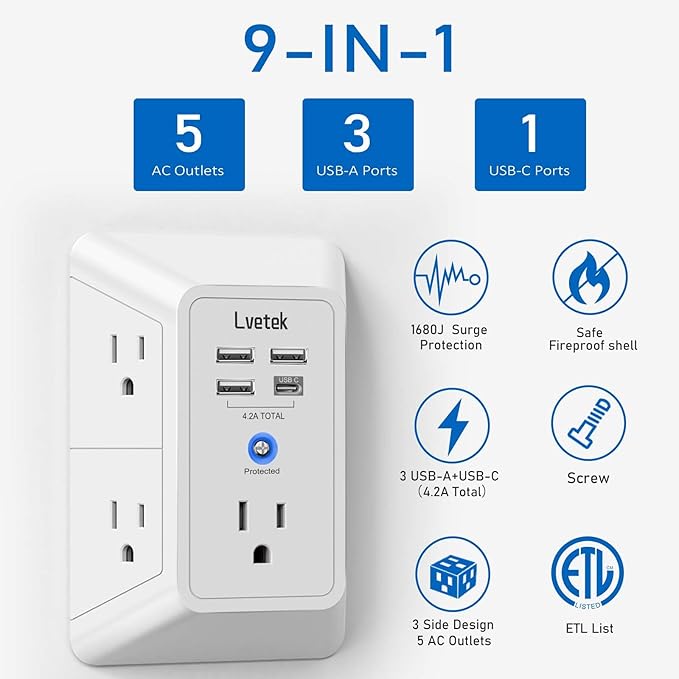 5 Outlet Extender Multi Plug Wall Outlets - Image 4