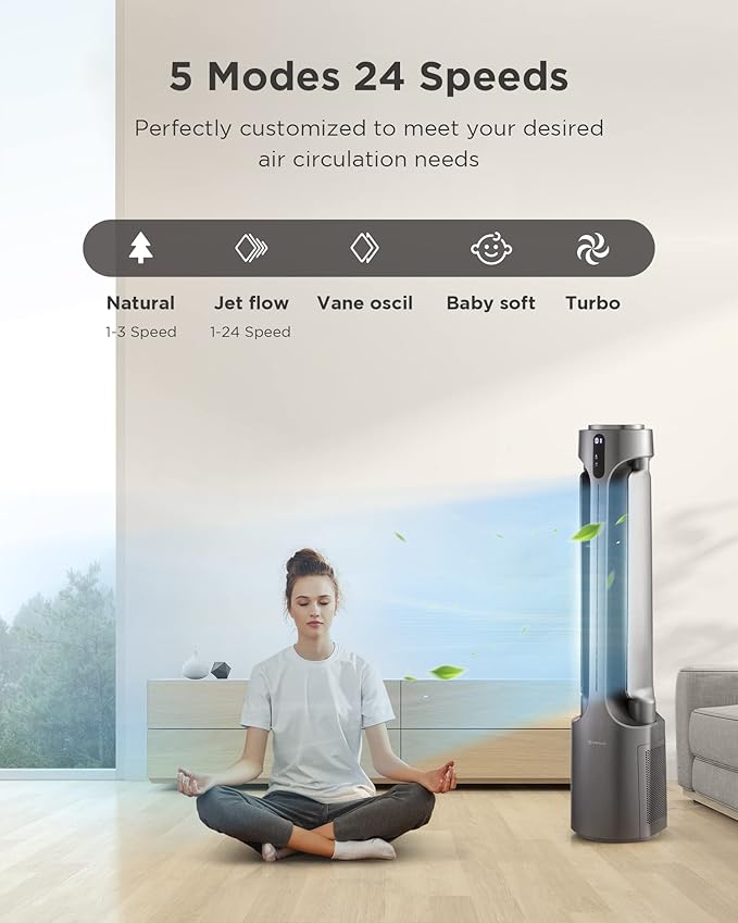 AIRMATE Air Purifier Bladeless Tower Fans, 1500CFM Large Air Volume, 28ft/s - Image 3