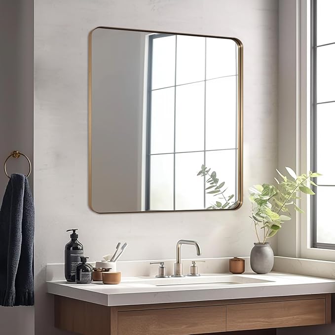 ANDY STAR Square Wall Mirror for Bathroom, 24”x24” Brushed Gold Bathroom Mirror - Image 2