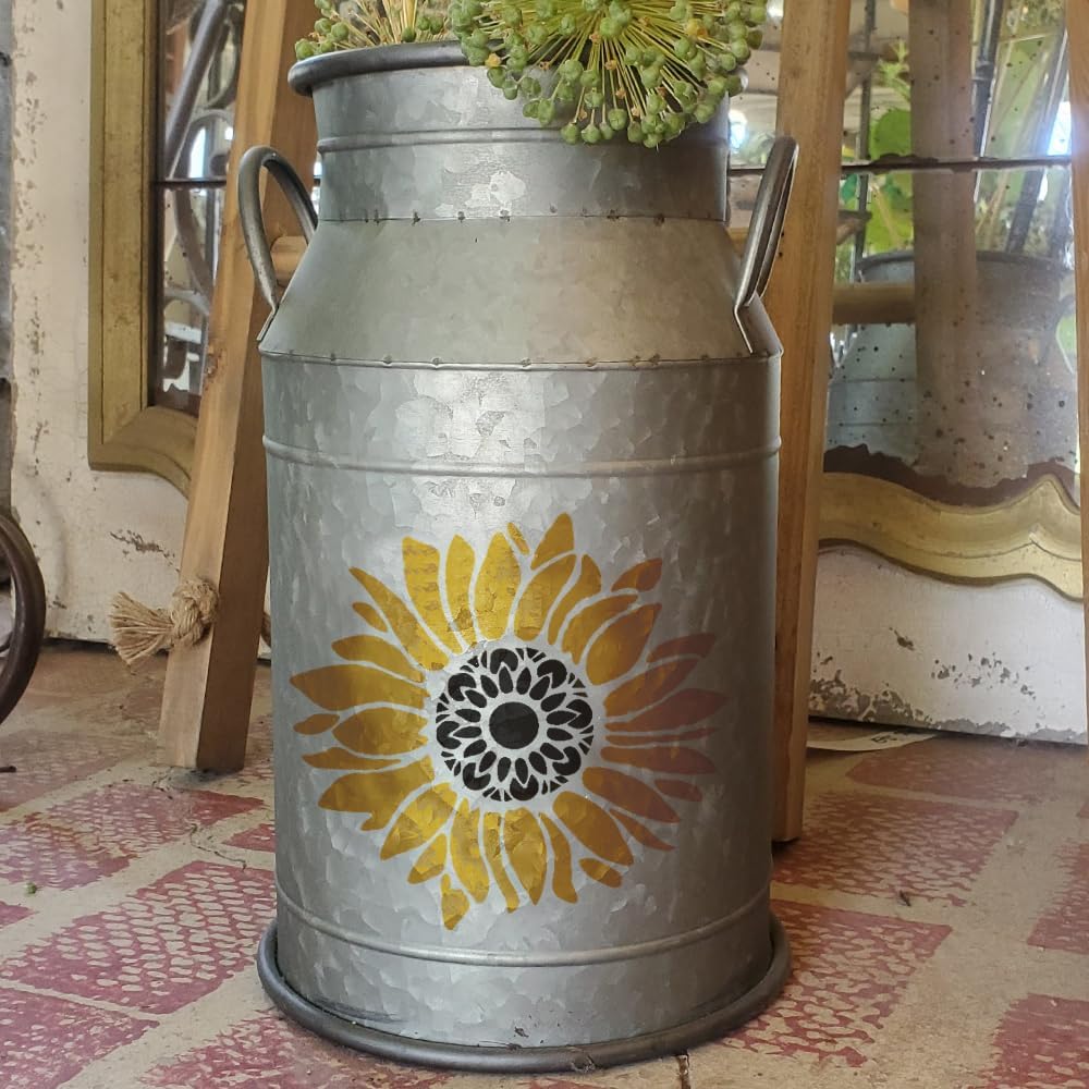 12x12 Inch Boho Sunflower Stencil for Painting on Wood, Canvas, Paper, Fabric and Furniture - Reusable Floral Craft Stencils - Large Flower Stencils - Wall Stencil for Painting Large Pattern