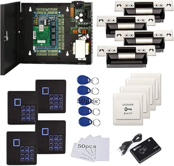 MENGQI-CONTROL 4 Doors Complete TCP/IP PIN Code RFID Card/Fob Access Control by MENGQI-CONTROL