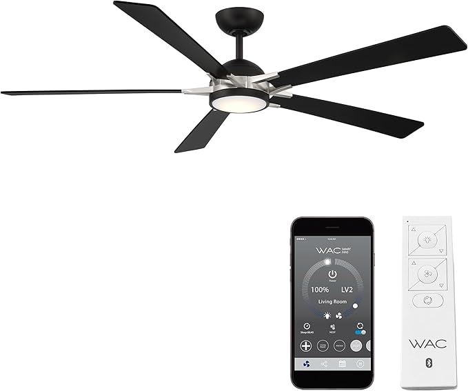 Rotary Indoor and Outdoor 5-Blade 65in Smart Home Ceiling Fan in Matte Black by WACLighting