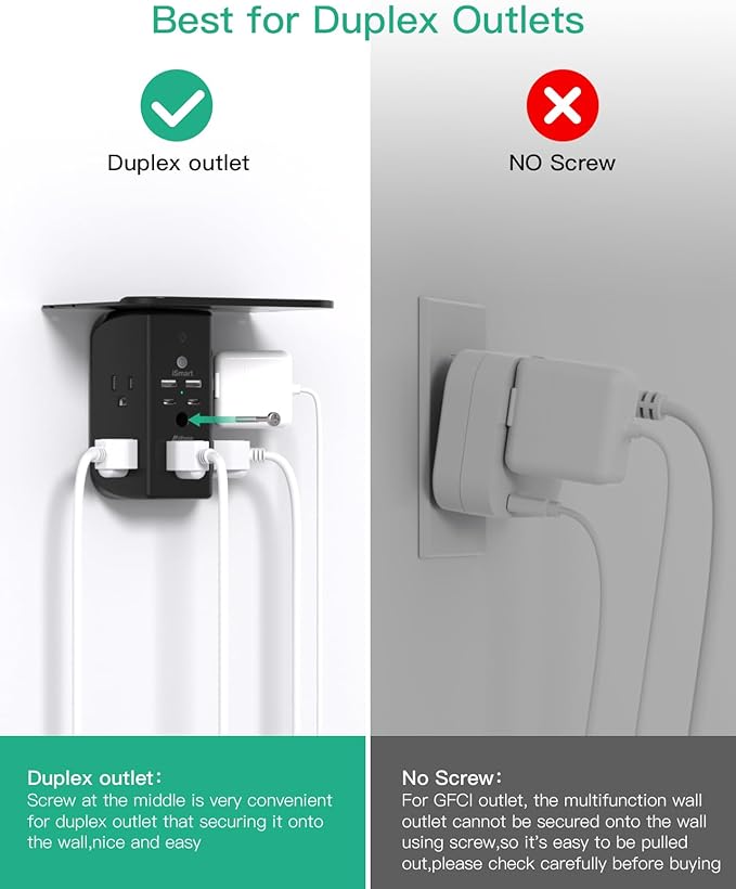 Wall Outlet Extender with Shelf and Night Light, Surge Protector, USB Wall - Image 7