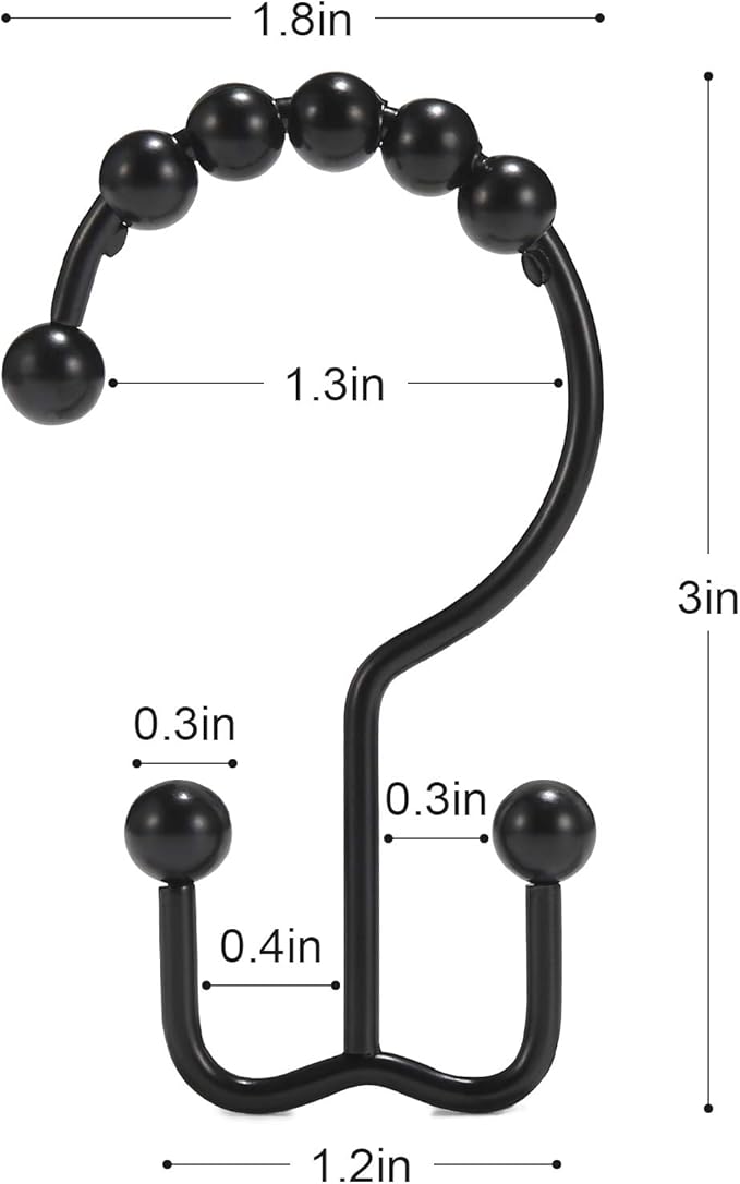 Shower Curtain Hooks, Goowin Shower Curtain Rings, Stainless Steel Black Shower - Image 3