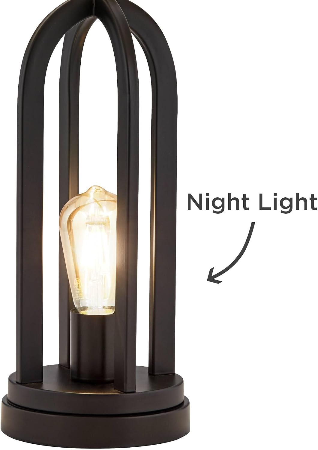 Marcel 24 1/4" High Table Lamp USB Set of 2 LED Night Light Black Modern | USB Port A+C Charging Natural Industrial Metal Bedroom Living Room House Bedside Nightstand Linen Shade