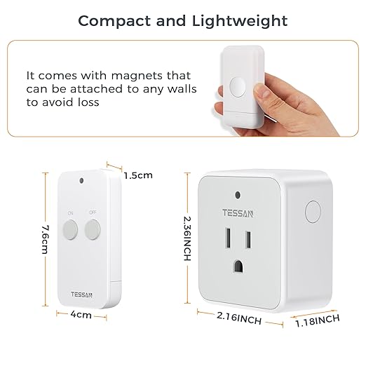 Remote Control Outlet, TESSAN Wireless Light Switch, On Off Switch Plug - Image 6