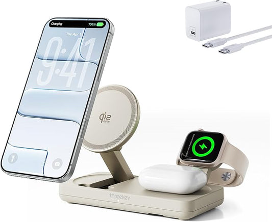 THREEKEY 3 in 1 iPhone 17 Charging Station, MagSafe Charger Compatible by THREEKEY