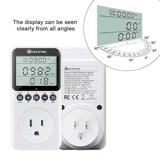 KETOTEK Watt Meter Plug-in Socket Power Meter, Kilowatt Wattage Voltage Tester - Image 3