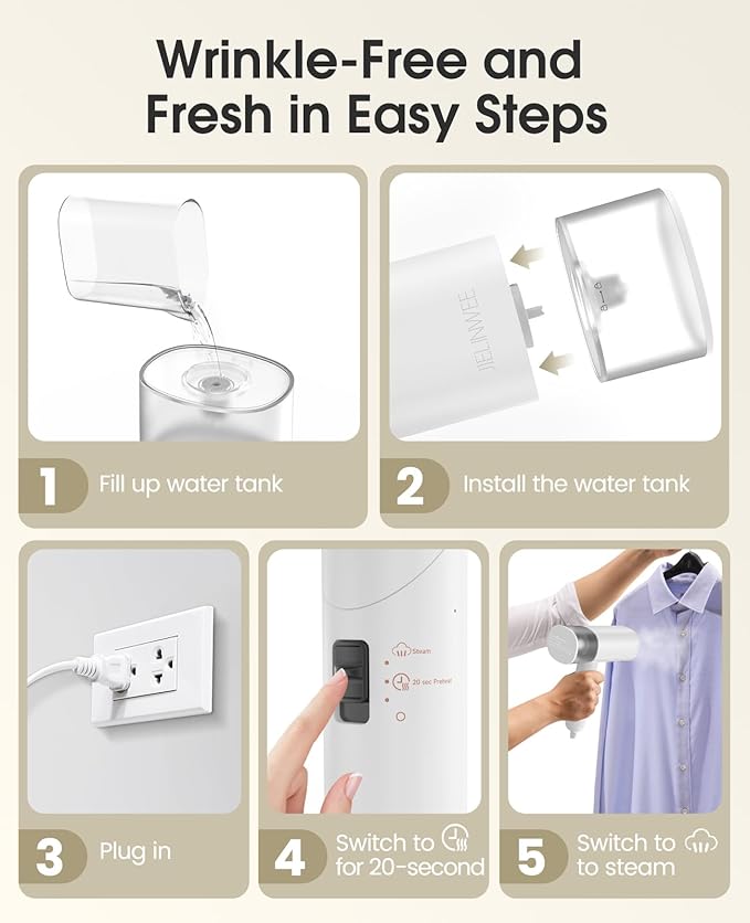 Handheld Steamer for Clothes, 1200W Foldable Travel Steamer, 20 Sec Preheat - Image 8