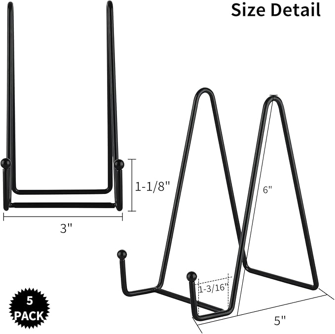 IBosins 5 Pack 6 Inch Plate Holder Display Stands, Metal Black Frame Stand - Image 2