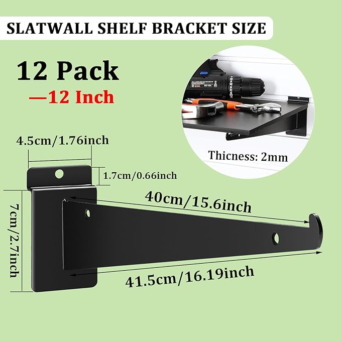 APOCHON 12 Pack Slatwall Shelf Bracket 12 inch, Heavy Duty Slatwall Knife Shelf - Image 2