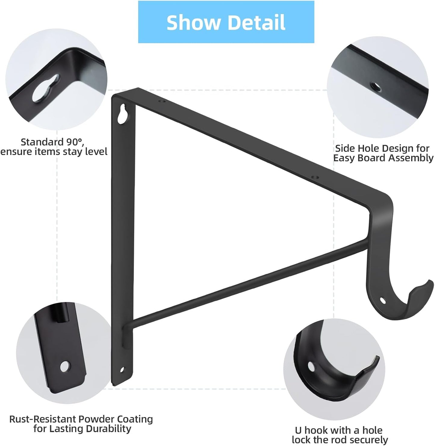 10-Pack Closet Rod Bracket, 10.8x10.8Inch Closet Shelf Brackets Heavy Duty Wall Mounted, Matte Black Steel Closet Rod Support Brackets Holder, 300 Lbs Load Capacity with Anchors Screws