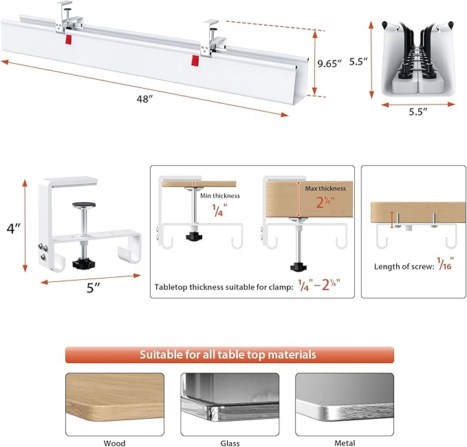 Univivi No Drill Under Desk Cable Management Tray, Clamp/Screw Mount Desk Cable - Image 4