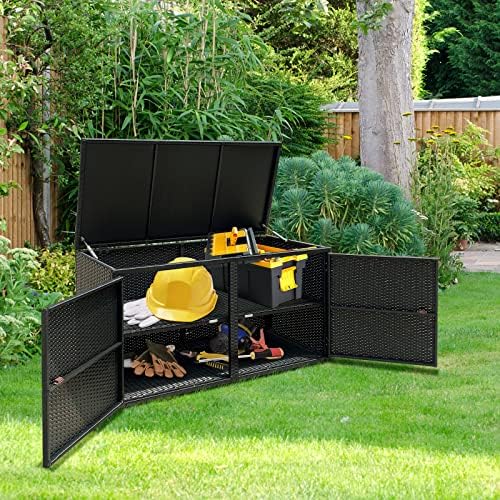 happygrill deck box outdoor wicker storage box cabinet, close-up detail