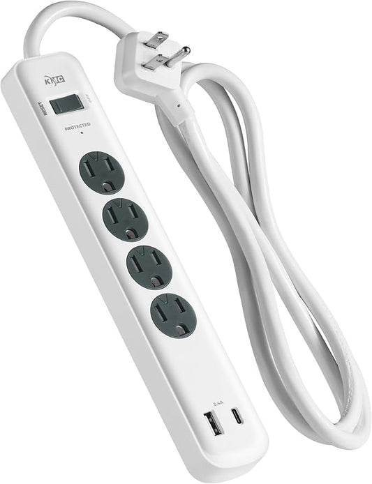 KMC 4-Outlet Surge Protector Power Strip, 1 USB-A & 1 USB-C Port, Power Strip by KMC