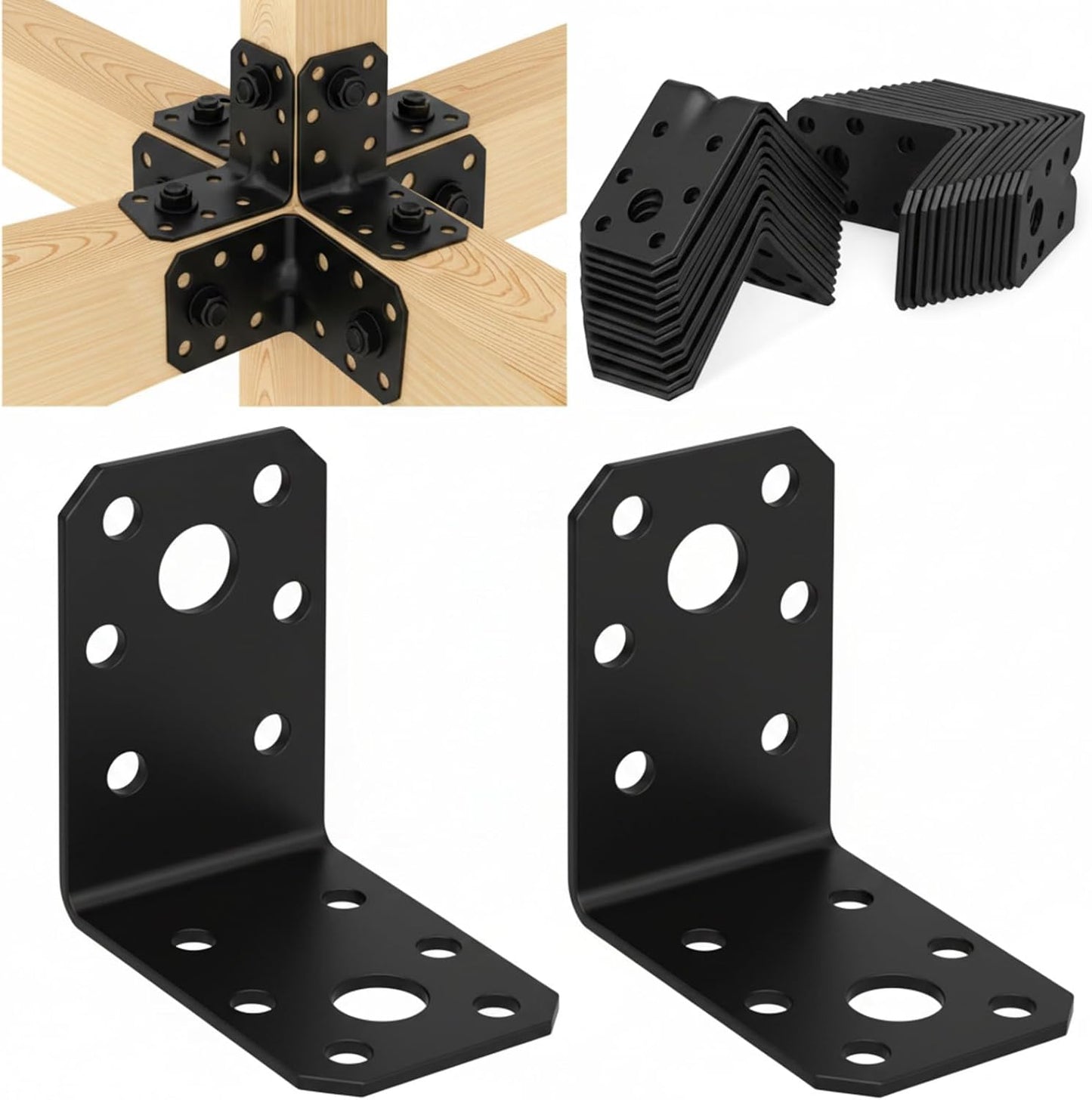 50pcs 2x2x1-3/8 Steel L Bracket 1.7mm Thick Metal Angle 90 Degree Reinforcing Rib Corner Brace Heavy Duty Metal Corner Brace Shelf Brackets for Wood Shelf Furniture Cabinet (Black)
