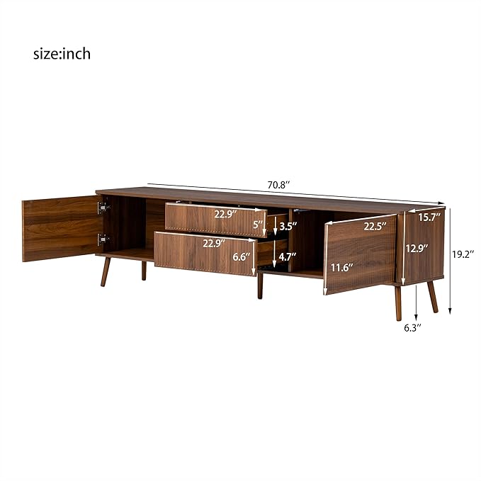 Merax Mid Century 70" TV Stand, Modern Entertainment Center - Image 2