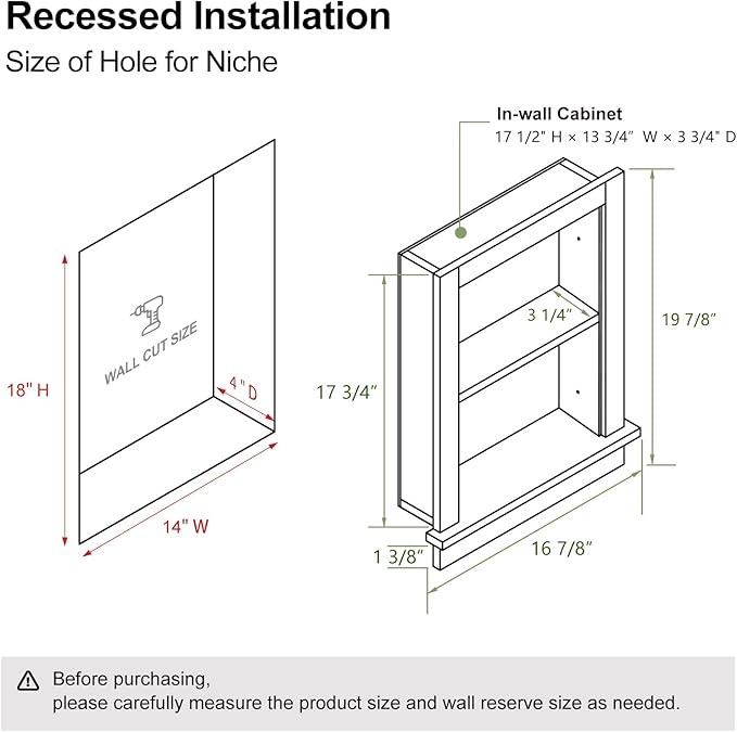 Recessed Medicine Cabinet, in Wall Shower Niche, 14x18 Bathroom Cabinet - Image 6