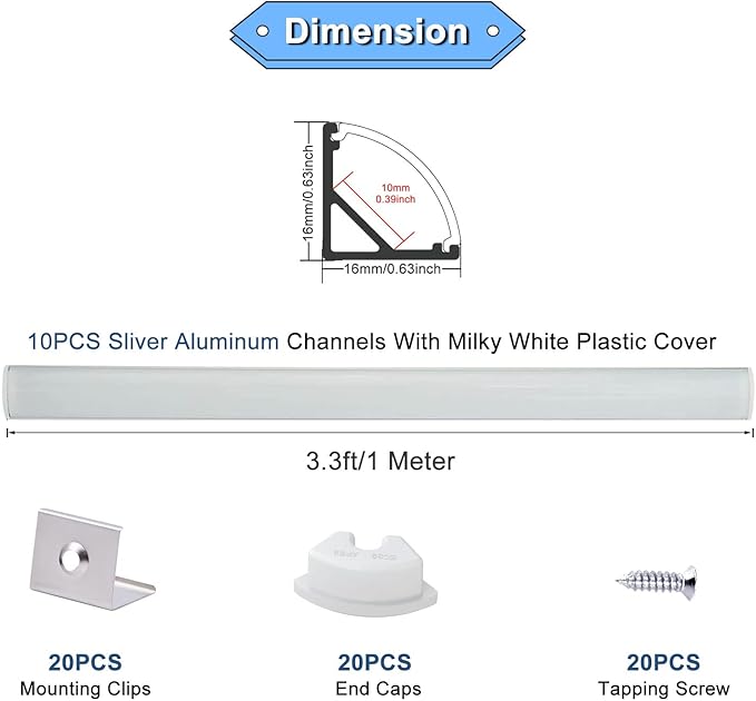 VST 10pack 3.3ft LED Channel, V Shape Led Diffuser Channel, LED Aluminum - Image 2