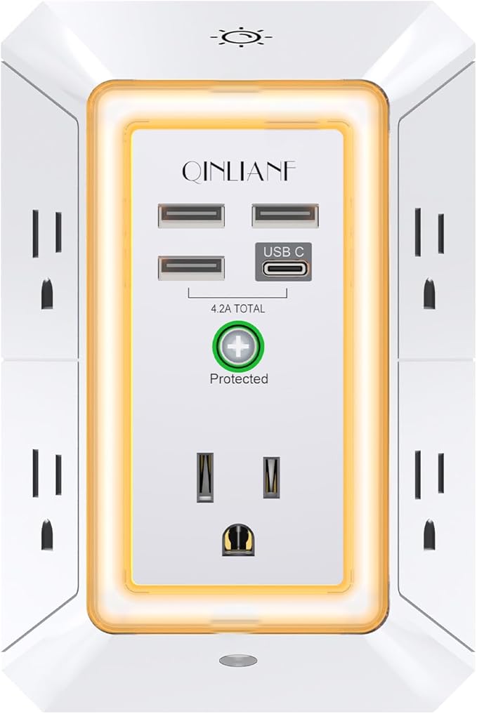 3-Sided Outlet Extender with Night Light by QINLIANF