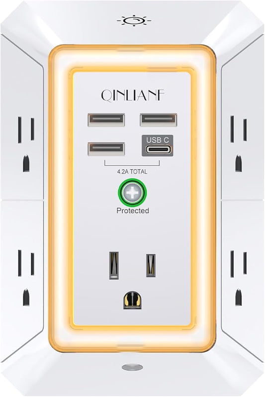 3-Sided Outlet Extender with Night Light by QINLIANF
