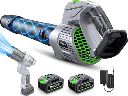 Comchoi Electric Leaf Blower Cordless, 680 CFM 5 Speed Mode, 2 Batteries & by Comchoi