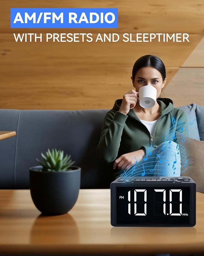 Digital Alarm Clock Radio with AM/FM Radio, Dual Weekday/Weekend Alarms - Image 3