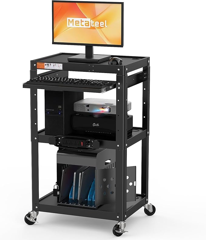 AV Presentation Cart Stand for Video Projector, Laptop Computers, Metal by MetaTeel