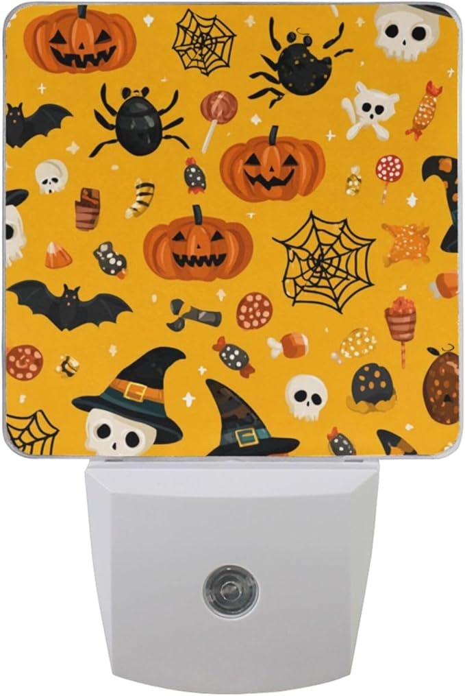 Pigsaly Led Night Light Cute Halloween Pumpkin Witch Hat Bat Skull Spider Web by Pigsaly