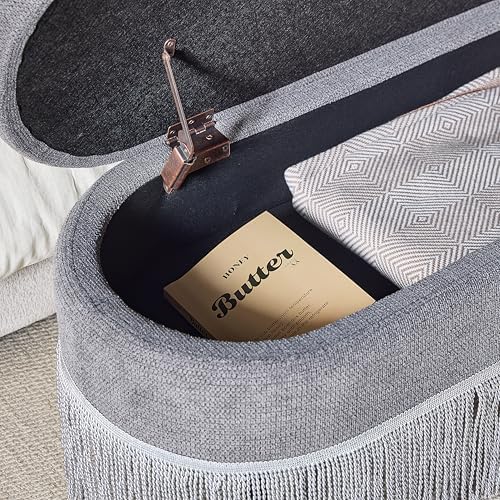 39.4“storage ottoman bench with tassels, oval end of on a desk or shelf