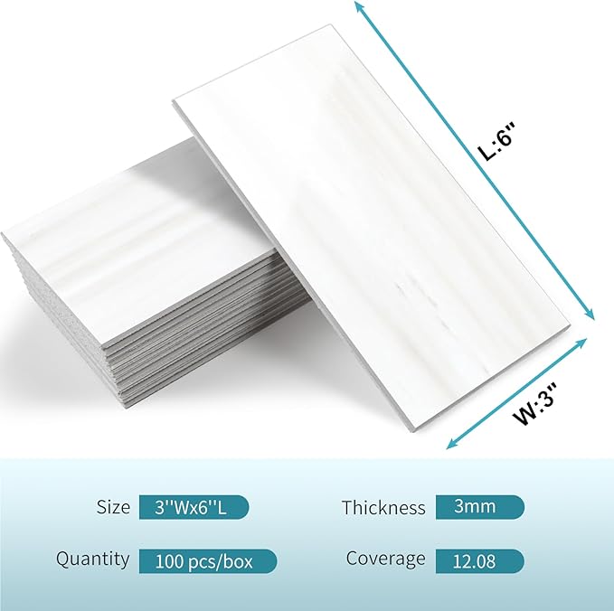 Vamos Tile 4-Piece Glossy Dolomite White Peel and Stick Backsplash Tile - Image 2